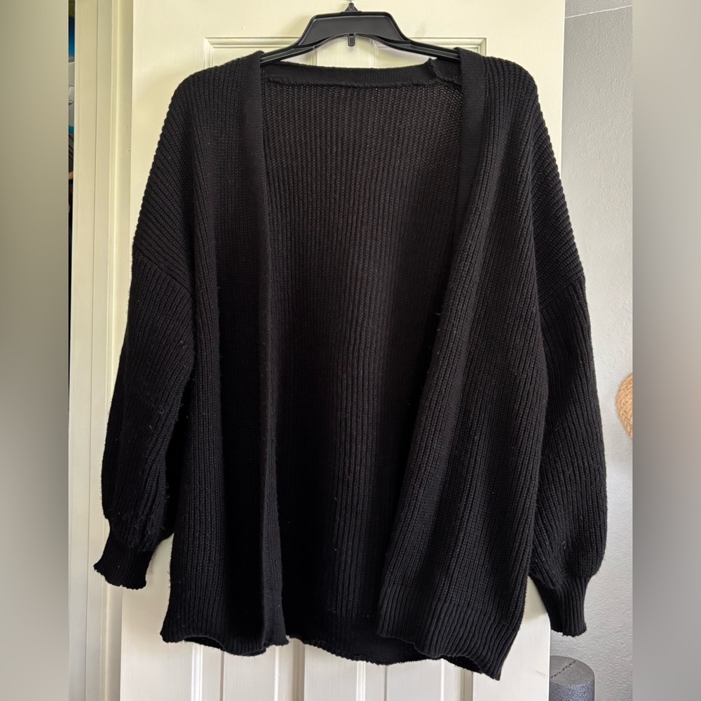 Black Open-Front Knit Cardigan Sweater | XL | Long Sleeve | Lightweight